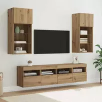 TV staliukas Televizorių sieniniai baldai su LED 5 pcs Amatininkų ąžuolas