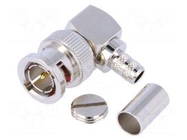Plug | BNC | male | angled 90° | 75Ω | crimped | for cable | delrin (POM)