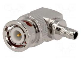 Plug | BNC | male | angled 90° | 50Ω | crimped | for cable | delrin (POM)