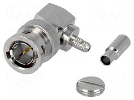 Plug | BNC | male | angled 90° | 75Ω | crimped | for cable | delrin (POM)