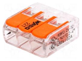 Installation quick splice | 221 | spring clamp | 0.2÷4mm2 | 450V | 32A