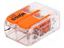 Installation quick splice | 221 | spring clamp | 0.2÷4mm2 | 450V | 32A