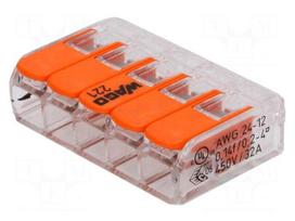 Installation quick splice | 221 | spring clamp | 0.2÷4mm2 | 450V | 32A