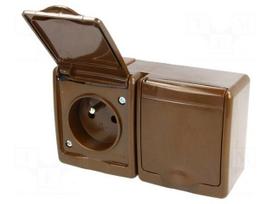 Connector: AC supply | socket | 2P+PE | 250VAC | 16A | brown | PIN: 3 | IP44