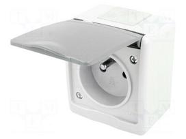 Connector: AC supply | socket | 2P+PE | 250VAC | 16A | grey | PIN: 3 | IP44