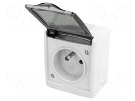 Connector: AC supply | socket | 2P+PE | 250VAC | 16A | grey | PIN: 3 | IP44