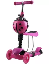 Triratis balansinis paspirtukas boružėlė su stūmimo rankena Scooter 3in1, rožinis