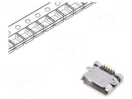 Socket | USB B micro | on PCBs | SMT | PIN: 5 | horizontal | USB 2.0