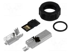 Plug | USB B mini | for cable | soldering | straight | for overmolding