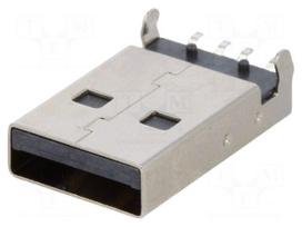 Plug | USB A | on PCBs | SMT | PIN: 4 | horizontal | USB 2.0 | gold-plated