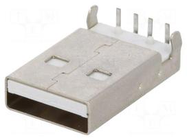 Plug | USB A | on PCBs | THT | PIN: 4 | angled 90° | USB 2.0 | gold-plated