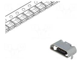 Socket | USB B micro | on PCBs | SMT | PIN: 5 | horizontal | USB 2.0