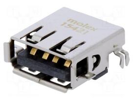 Socket | USB A | on PCBs | THT | PIN: 4 | angled 90° | middle board mount