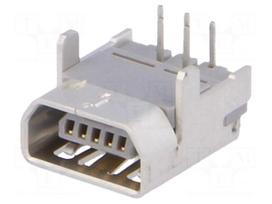 Socket | USB AB mini | on PCBs | THT | PIN: 5 | angled 90°