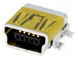 Socket | USB B mini | on PCBs | SMT | PIN: 5 | horizontal