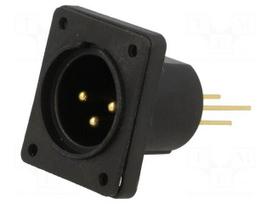 Socket | XLR | male | PIN: 3 | straight | sealed | flange (4 holes),screw