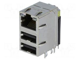 Socket | RJ45 + USB A | PIN: 8 | shielded,with LED | Layout: 8p8c | THT
