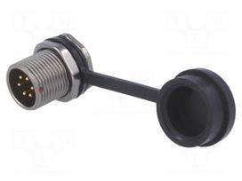 ST12 | socket | male | PIN: 6 | IP67 | 5A | soldering | 125V | 0.75mm2