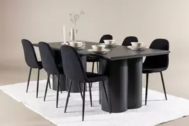 Venture Design Valgomojo stalas ir kėdžių komplektas Olivia valgomojo stalas ir Polar valgomojo kėdė 210x100 cm juoda