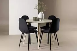 Venture Design Valgomojo stalo ir kėdžių komplektas Plaza valgomojo stalas ir Polar valgomojo kėdė 100 cm balta MDF juodas aksomas
