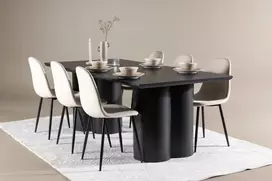 Venture Design Valgomojo komplektas Olivia valgomojo stalas su Polar valgomojo kėdė 210x100 cm juoda smėlio spalvos
