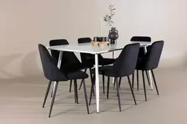 Venture Design Valgomojo stalo ir kėdžių komplektas Silar valgomojo stalas ir naktinė valgomojo kėdė 180x90 cm juoda ir balta