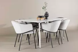 Venture Design Valgomojo komplektas Silar valgomojo stalas su Evelina valgomojo kėde 180x90 cm balta