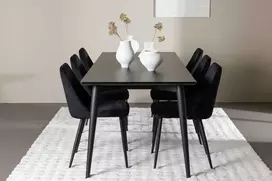 Venture Design Valgomojo komplektas Ellis valgomojo stalas su Night valgomojo kėdė 230x85 cm juodas plienas