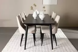 Venture Design Valgomojo stalas ir kėdžių komplektas Ellis valgomojo stalas ir Leone valgomojo kėdė 230x85 cm juodas aksomas