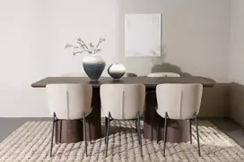Venture Design Valgomojo stalas ir kėdžių komplektas Olivia valgomojo stalas su Modesto valgomojo kėde 100x210 cm smėlio spalvos