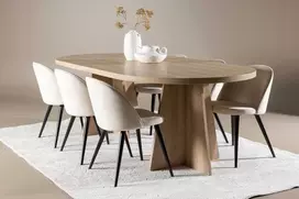 Venture Design Valgomojo stalas Bootcut 230x115 cm Balintas aksominis valgomojo kėdė Smėlio spalvos