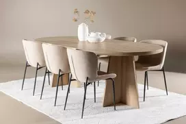 Venture Design Valgomojo stalo ir kėdžių komplektas Bootcut valgomojo stalas ir Modesto valgomojo kėdė 230x115 cm balta