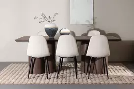 Venture Design Valgomojo stalas ir kėdžių komplektas Olivia valgomojo stalas ir Polar valgomojo kėdė 100x210 cm smėlio spalvos