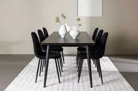 Venture Design Valgomojo stalas ir kėdžių komplektas Ellis valgomojo stalas ir Polar valgomojo kėdė 230x85 cm juodas plienas