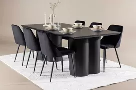 Venture Design Valgomojo komplektas Olivia valgomojo stalas ir naktinė valgomojo kėdė 210x100 cm juoda