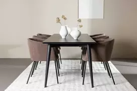 Venture Design Valgomojo komplektas Ellis valgomojo stalas su Berit valgomojo kėde 230x85 cm juoda ruda plienas MDF