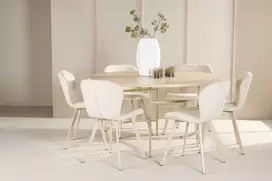 Venture Design Valgomojo stalas ir kėdžių komplektas Kopenhaga stalas su 6 Lilja kėdėmis 140 cm smėlio spalvos