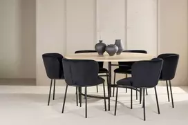 Venture Design Valgomojo stalas ir kėdžių komplektas Kopenhaga stalas ir 6 Edina kėdės 140 cm balintos ir juodos spalvos