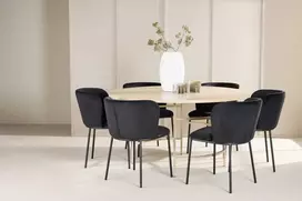 Venture Design Valgomojo komplektas Kopenhaga stalas su 6 Edina kėdėmis 140 cm balintos ąžuolo, smėlio spalvos, juoda