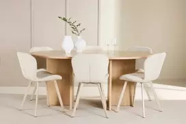 Venture Design Valgomojo stalas ir kėdžių komplektas Strada stalas su 6 Lilja kėdėmis 120x170 cm balta smėlio spalvos mediena