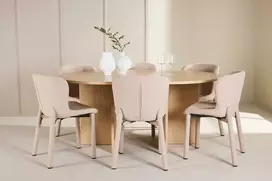 Venture Design Valgomojo komplektas Strada stalas su 6 Astoria kėdėmis 120x170 cm balintos ąžuolo spalvos mediena