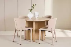 Venture Design Valgomojo stalas ir kėdžių komplektas Strada stalas ir 4 Astoria kėdės 120x170 cm smėlio spalvos