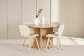 Venture Design Valgomojo stalas ir kėdžių komplektas Strada stalas ir 4 Lilja kėdės 120x170 cm balintos smėlio spalvos mediena
