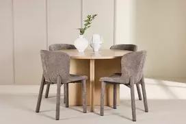 Venture Design Valgomojo stalo ir kėdžių komplektas Strada stalas ir Astoria kėdė 120x170 cm balta ruda mediena