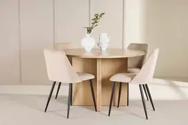 Venture Design Valgomojo stalas ir kėdžių komplektas Strada stalas ir Night kėdė 120x170 cm balta smėlio juoda mediena
