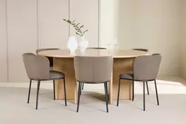 Venture Design Valgomojo stalas ir kėdžių komplektas Strada stalas su 6 Edina kėdėmis 120x170 cm balta ruda mediena