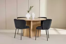 Venture Design Valgomojo komplektas Strada stalas su 4 Edina kėdėmis 120x170 cm balintos juodos medienos