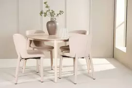 Venture Design Valgomojo komplektas Flora stalas su 4 Astoria kėdėmis 120 cm balinto ąžuolo spalvos