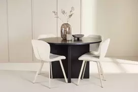 Venture Design Valgomojo stalas ir kėdžių komplektas Strada stalas su 4 Lilja kėdėmis 120x170 cm juodos ir smėlio spalvos mediena
