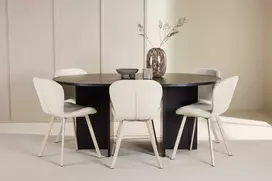 Venture Design Valgomojo stalas ir kėdžių komplektas Strada stalas su 6 Lilja kėdėmis 120x170 cm juoda smėlio spalvos mediena